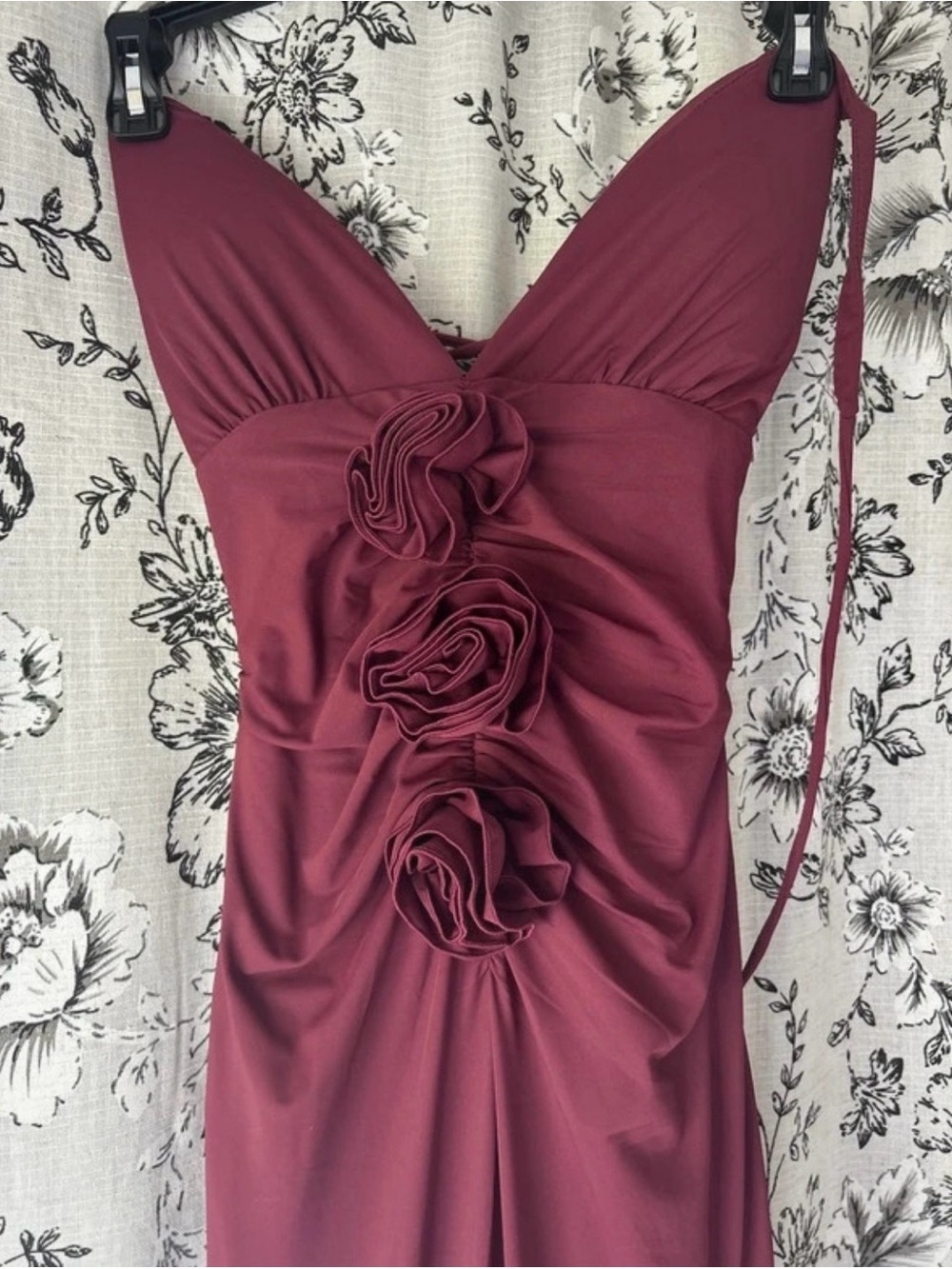 Lulu's Burgundy Rose-Accent Gown